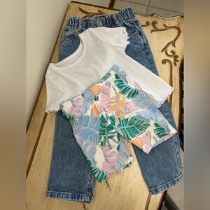 Cat & Jack “Paper-Bag” Waist Pants, Tee-Shirt & Bicycke Shorts